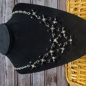 NECKLACE - black and gold fashion jewelry floral design